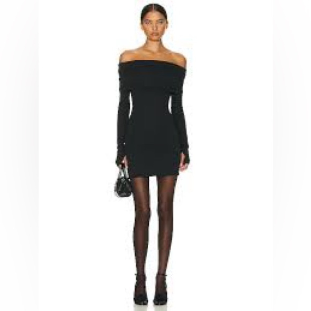 Helsa Matte Jersey Off Shoulder Mini Dress in Black NWT